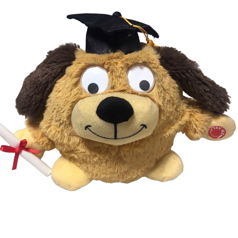 KCare Graduation Plush Stuffed Dog Animated Spins Sings We're Gonna Celebrate
